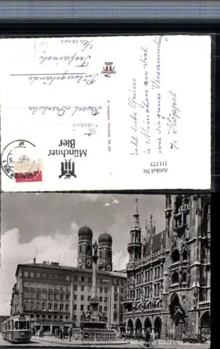 311375,München Marienplatz m. Rathaus u. Frauenkirche Straßenbahn Nr. 1 Berg am Laim