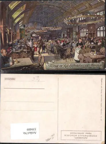 339489,Künstler Ak F. Quidenus München Festsaal i. Kgl. Hofbräuhaus Bier