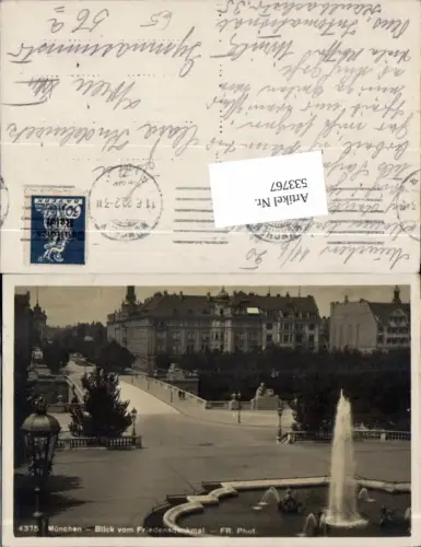 533766,tolle Foto-AK München Blick vom Friedensdenkmal Fontäne Brunnen pub FR. Phot 4375
