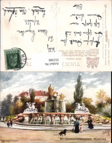 553388,Künstler AK Charles F. Flower München Wittelsbacher Brunnen pub Tuck