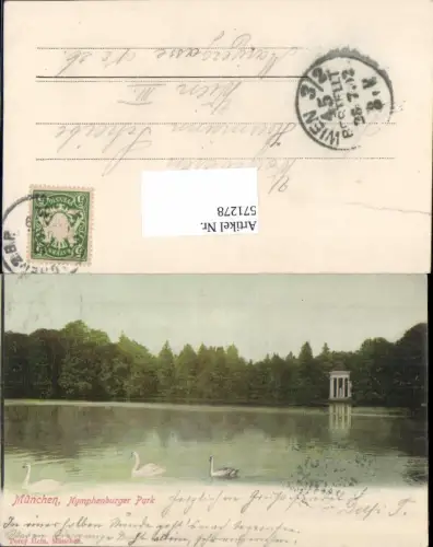 571278,Lithographie München Nymphenburg Park Schwäne
