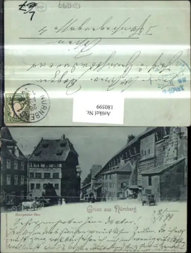 180599,Litho AK Gruß aus Nürnberg Thiergärtner Thor Straßenansicht
