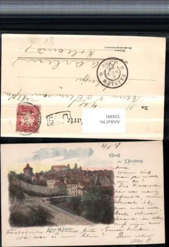 324501,Künstler AK Gruß aus Nürnberg Teilansicht m. Hallertor