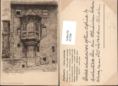 417200,Künstler AK M. B. Gruß aus Nürnberg Schöner Erker