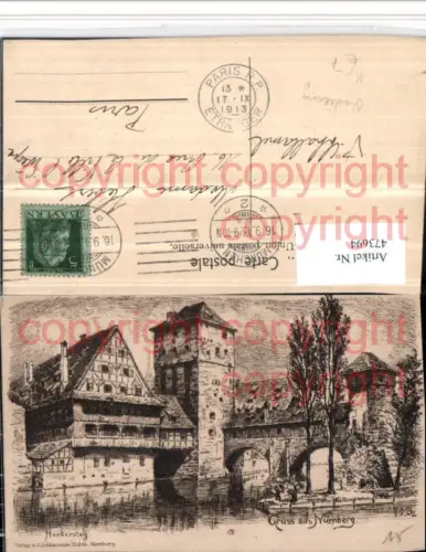 473694,Künstler AK Radierung Nürnberg Henkersteg Turm