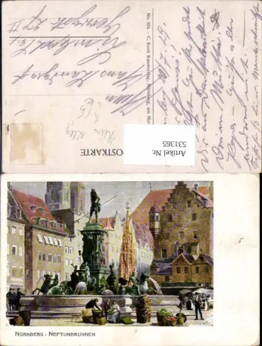 531365,Künstler Litho H. Kley Nürnberg Neptunbrunnen Brunnen