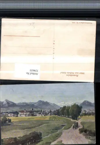 324655,Künstler AK Rosenheim Blick vom Hofbräu-Keller Bergkulisse
