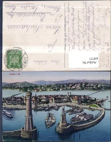 64757,Lindau i B Luftansicht Hafen mit Lindau im Hintergrund 1925