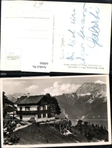 64866,Hoher Kranzberg b Mittenwald mit Soiernspitze u Wörner Ansicht m Hütte