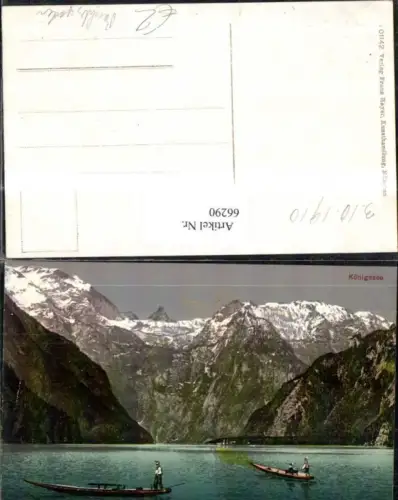 66290,Königsee Berchtesgaden 1910 Ansicht See mit Ruderer