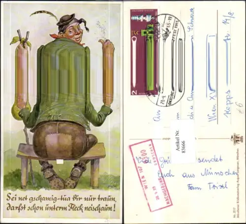 83666,München Juxkarte Wanderer Lederhose Tracht