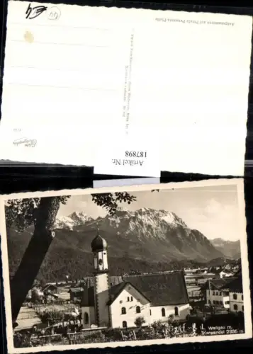 187898,Wallgau Teilansicht Kirche m. Karwendel