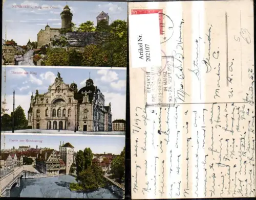 202107,Nürnberg Mehrbild Ak Burg Theater a. Ring Stempel Ausstellung Haus Herd Garten i. Mainz 1927