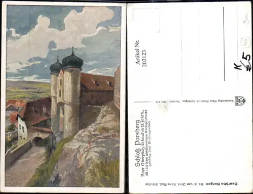 202123,Schloß Parsberg Künstler Ak Hans Rud. Schulze Bayrische Oberpfalz Parsberg