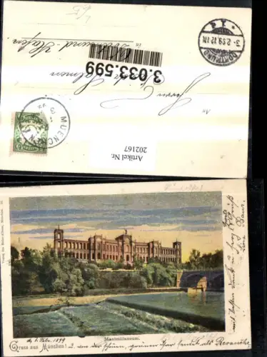 202167,Litho AK Gruß aus München Maximilianeum Brücke