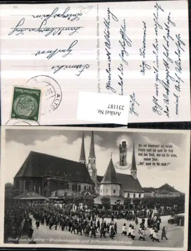 231187,Gruß aus Altötting Gnadenkapelle u. Stiftsstadtpfarrkirche Kirche Gnadenbild Festzug