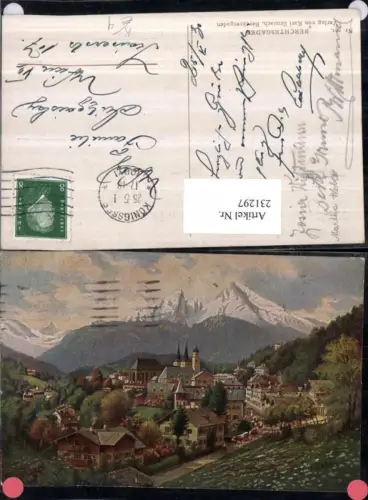 231297,Künstler AK H. Treiber Berchtesgaden Totale