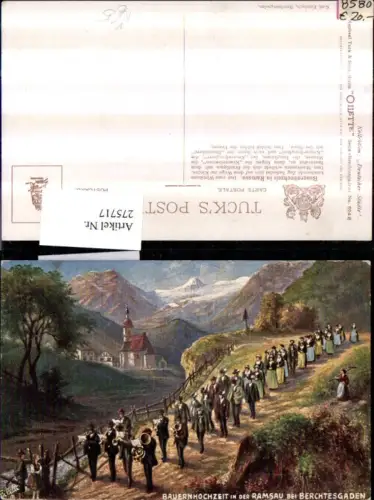 275717,Künstler AK Bauernhochzeit in d. Ramsau b. Berchtesgaden Kirche Bergkulisse pub Raphael Tuck u. Sons 624B