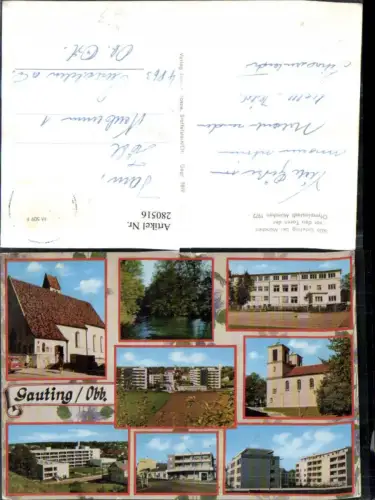 280516,Gauting b. München Kirche Hotel Wohnhäuser Mehrbildkarte