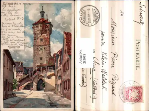 285938,Künstler Litho AK K. Mutter Rothenburg ob d. Tauber Klingentor Turm pub E. Nister 118