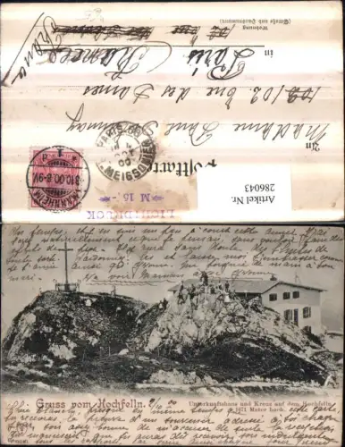 286043,Gruß vom Hochfelln Unterkunftshaus Berghütte u. Kreuz b. Bergen