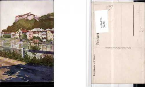 306304,Künstler AK Stephan Barbarino Burghausen an d. Salzach Teilansicht m. Burg
