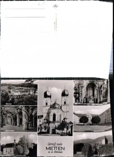 308530,Metten an d. Donau Totale Kloster Kirche Bibliothek Schloss Egg Mehrbildkarte