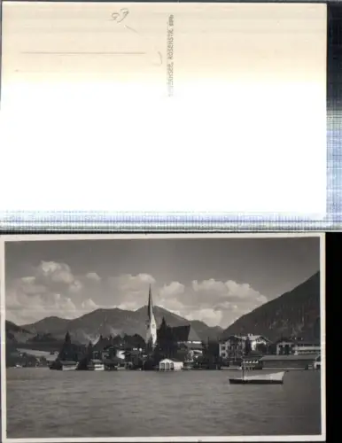308556,Foto AK Tegernsee Teilansicht Kirche Segelboot Bergkulisse