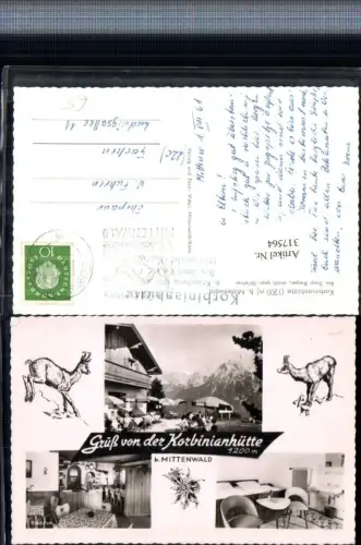 317564,Korbinianhütte Berghütte b. Mittenwald Mehrbildkarte Gämse