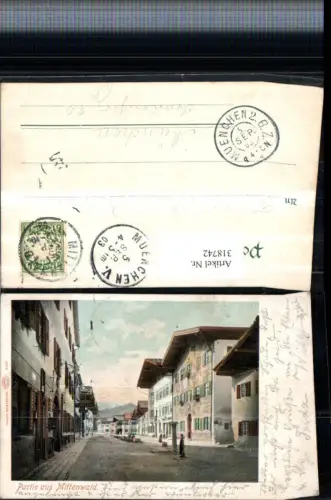 318742,Mittenwald Straßenansicht Brunnen