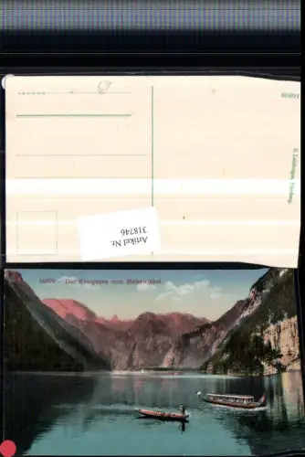 318746,Königssee See b. Schönau vom Malerwinkel Bergkulisse Zille Boot