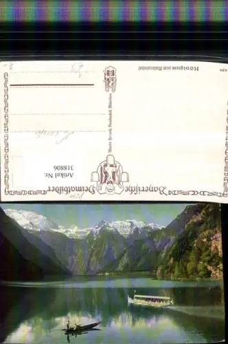 318806,Künstler AK Königssee See b. Schönau Bergkulisse Boote