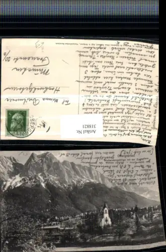 318821,Obergrainau b. Grainau Kirche Wettersteingebirge m. Zugspitze Bergkulisse