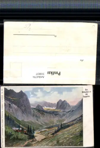 318837,Künstler AK Das Höllental an d. Zugspitze b. Garmisch-Partenkirchen Bergkulisse