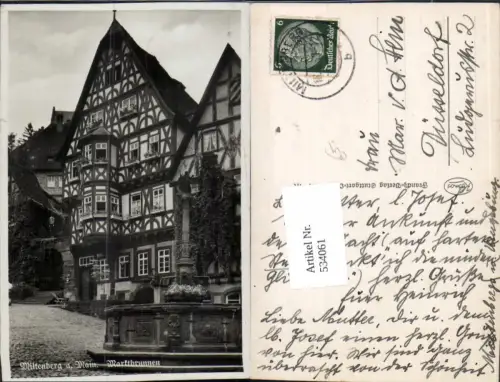 534061,Foto Ak Miltenberg a. Rhein Marktbrunnen Brunnen Fachwerkhaus