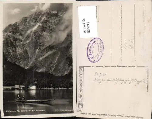 534093,Foto Ak Schönau am Königssee St Bartholomä m. Watzmann Ruderboot
