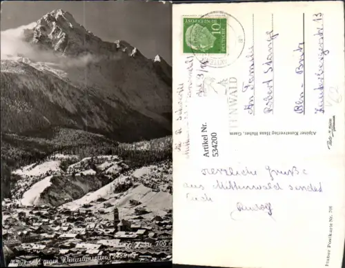 534200,Foto Ak Mittenwald geg. Wettersteinspitze Winteransicht pub H. Huber 706