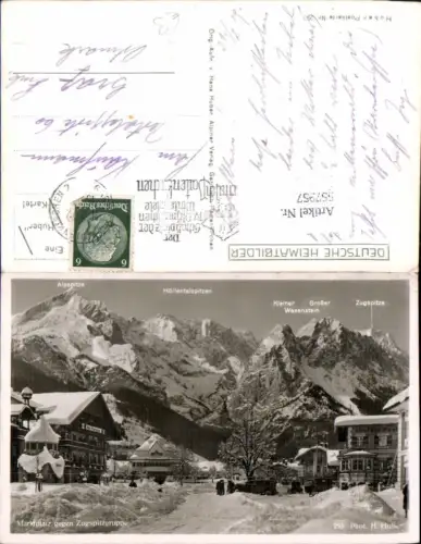 557957,Garmisch-Partenkirchen Marktplatz geg. Zugspitzegruppe Winteransicht