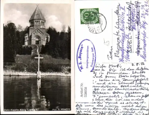 558058,Foto Ak Votiv-Kapelle König Ludwig II Kreuz Schloss Berg Starnbergersee