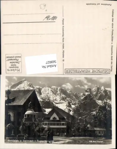569027,Garmisch-Partenkirchen Marktplatz m. Zugspitzgruppe Brunnen pub H. Huber 206