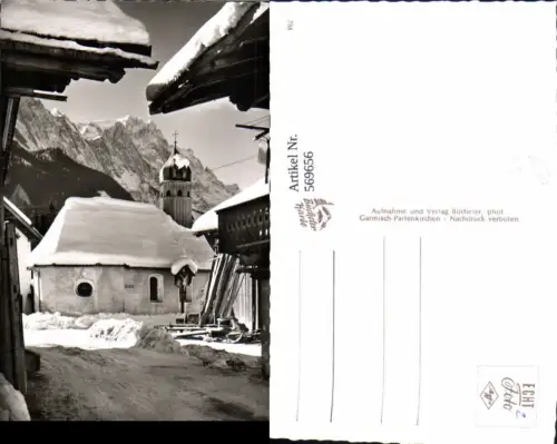 569656,Grainau Untergrainau m. Zugspitze Winteransicht Kirche