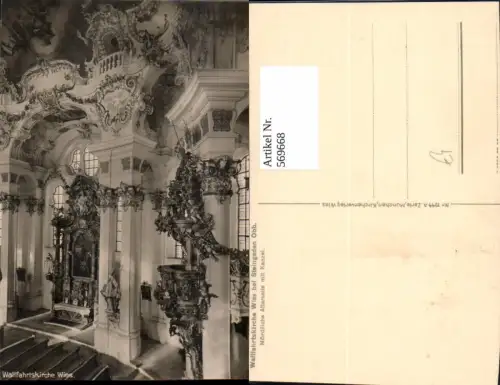 569668,Foto Ak Wallfahrtskirche Wies b. Steingaden Nördliche Altarseite m. Kanzel