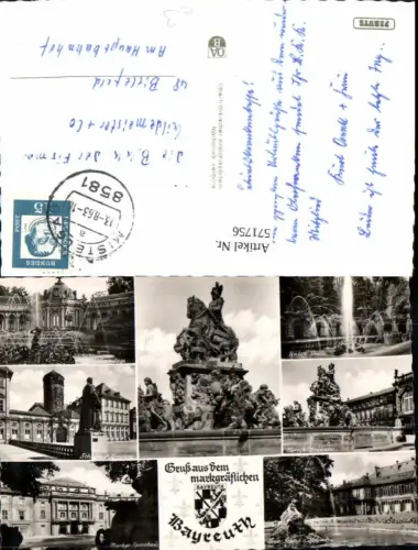 571756,Mehrbild Ak Bayreuth Brunnen Eremitage Schlosshof Wagner Opernhaus