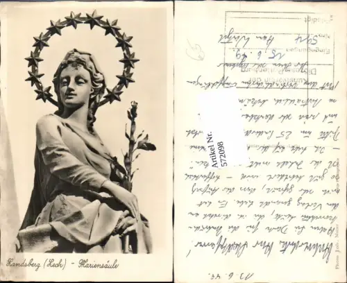 572098,Foto Ak Landsberg am Lech Mariensäule Statue