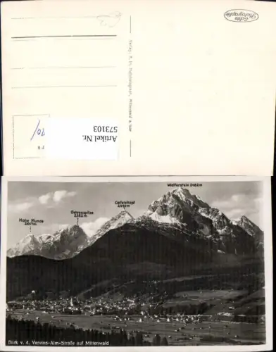 573103,Foto Ak Blick v. d. Vereins-Alm-Straße auf Mittenwald Gipfelkarte