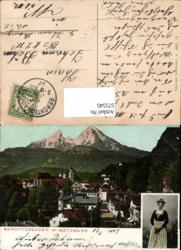 575545,Mehrbild Ak Berchtesgaden m. Watzmann 1907 Frau Tracht