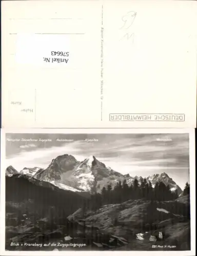 576643,Foto Ak Mittenwald Blick v. Kranzberg auf d. Zugspitzgruppe pub Hans Huber 591