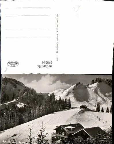 578396,Foto Ak Nesselwang Schihochburg Sportheim Böck m. Alpspitze u. Edelsberg Wintersport
