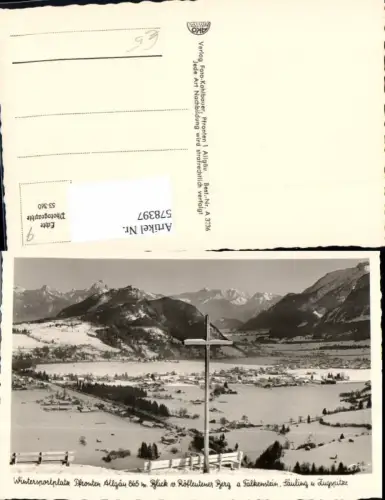578397,Foto Ak Wintersport Pfronten Allgäu Blick Röfleutener Berg a. Falkenstein Säuling u. Zugspitze Kreuz