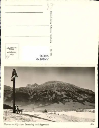 578398,Foto Ak Pfronten i. Allgäu m. Breitenberg u. Aggenstein Wegkreuz Kreuz Winteransicht